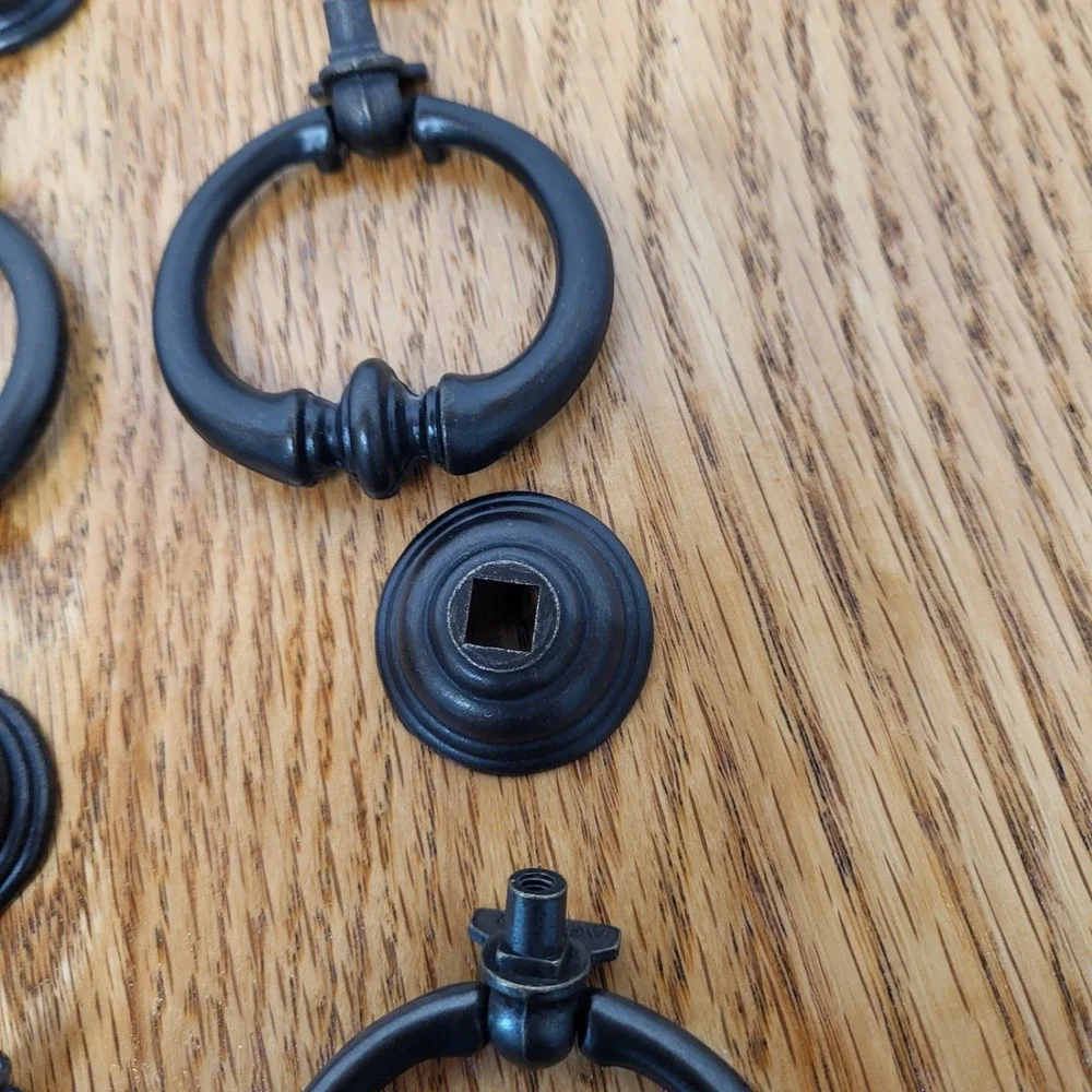 Bronze Drop‎ Bail With Back Plate Ring Pull Dresser Cabinet Hardware Set Of 6